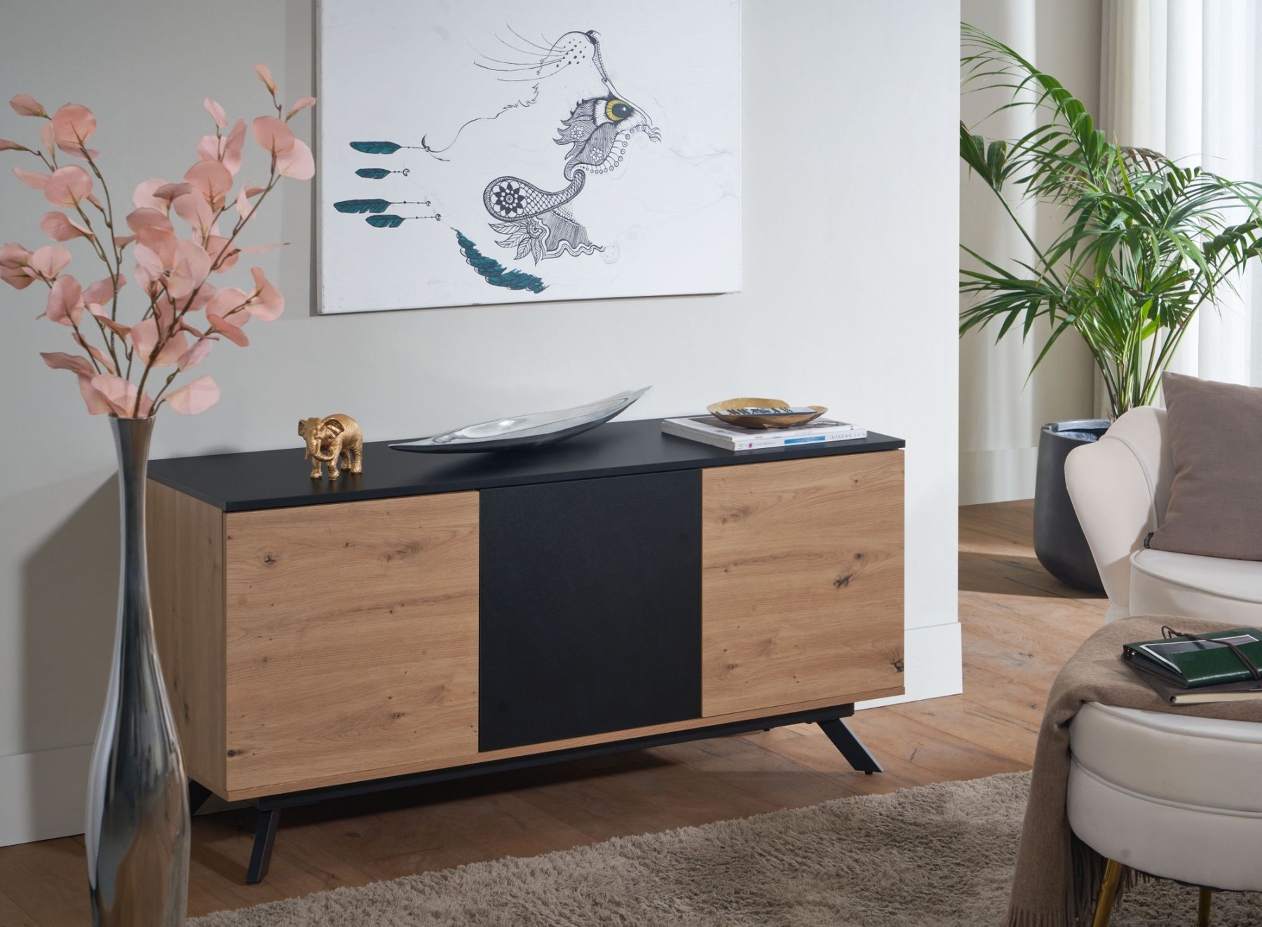 WOHNLING Sideboard xx cm MDF Anrichte in Eiche-Dekor